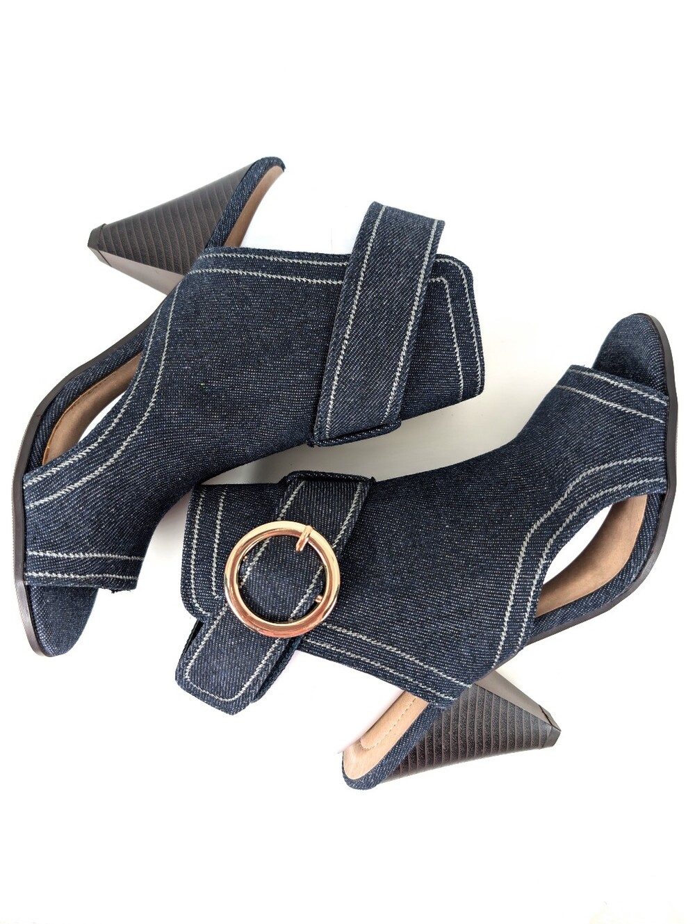 Comfort Est. 1946 Blue Denim Open Toe Ankle Booties Slingback Cone Heel Size 9 - Picture 8 of 13